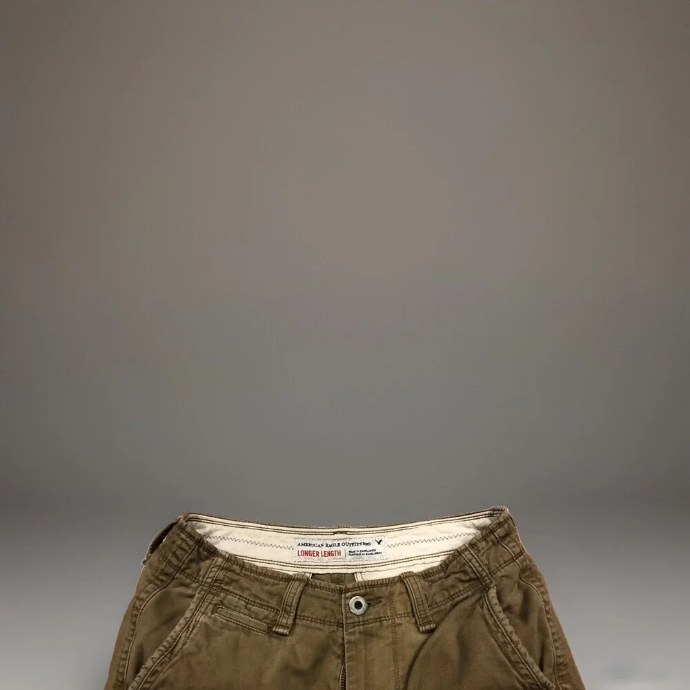 Lot Of 2 Mens American Eagle Dark Khaki Long Length Shorts Size 28 11” Inseam